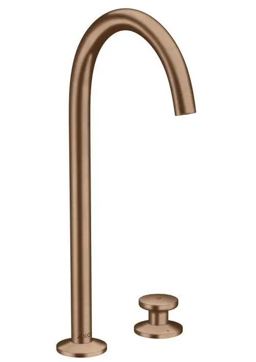 Küchenarmatur von AXOR in gebürstetem Rotgold mit hohem Bogen und rundem Bedienelement. Geeignet für eine 2-Loch Installation.